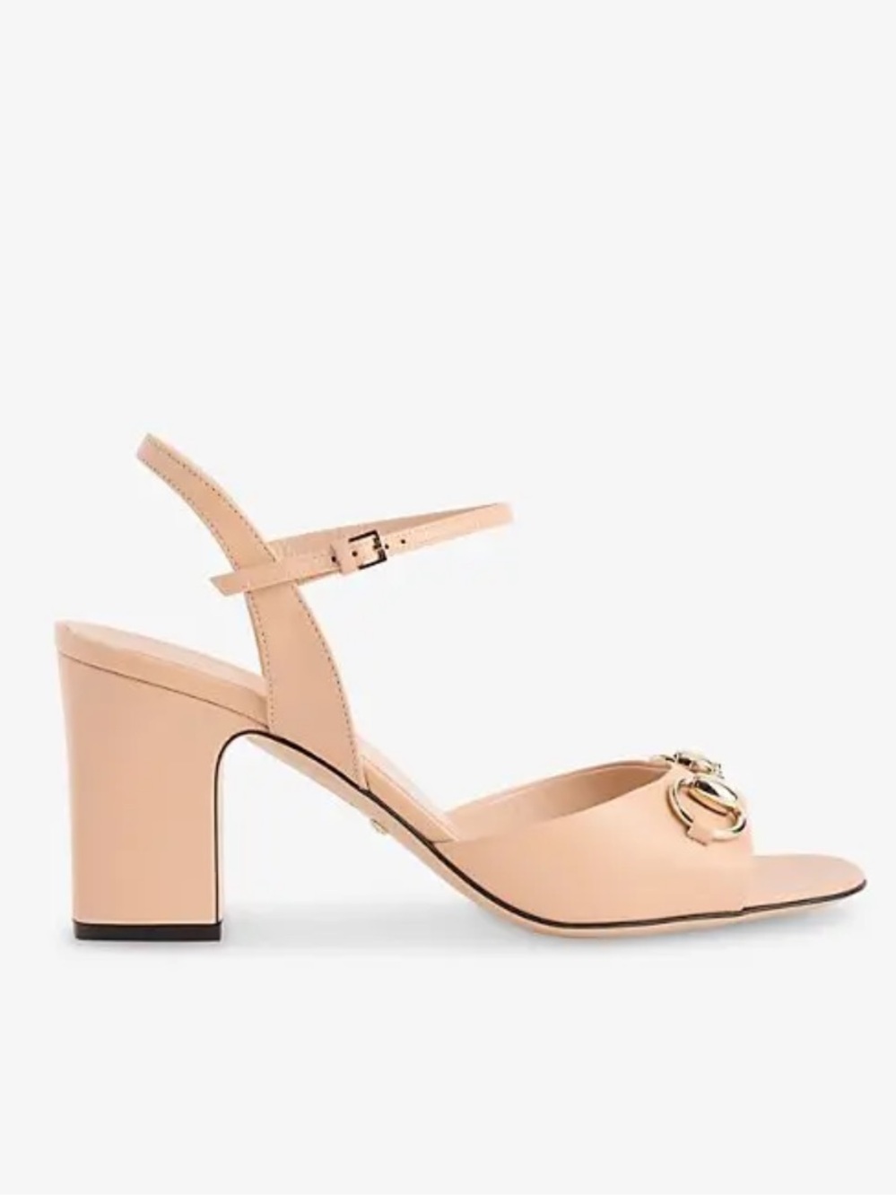 Gucci Blush Leather Horsebit Ankle-Strap Sandals